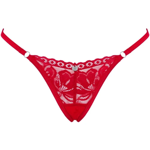Мереживні стрінги Obsessive Lacelove thong XS/S Red: Застосування На попу