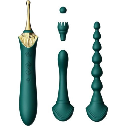 Мультифункциональный вибратор Zalo - Bess 2 Turquoise Green (4 насадки, подогрев)