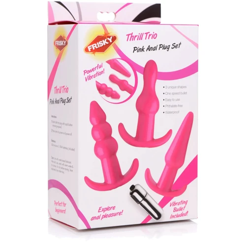 Набір анальних пробок з віброкулею Frisky Thrill Trio Pink Vibrating Plug Set: Наявність вібрації  Есть
