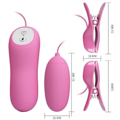 Віброяйце із затискачами для сосків LYBAILE Pretty Love Electric Shock & Vibro-Bullets Pink: Тип і форма Виброяйцо