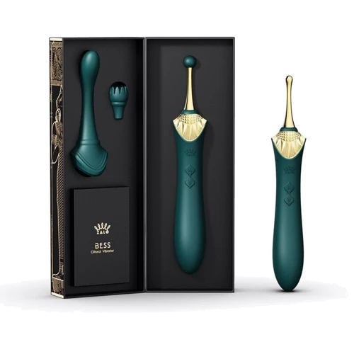 Вагінально-кліторальний вібратор Zalo - Bess Turquoise Green багатофункціональний з насадками: Тип управління кнопкове