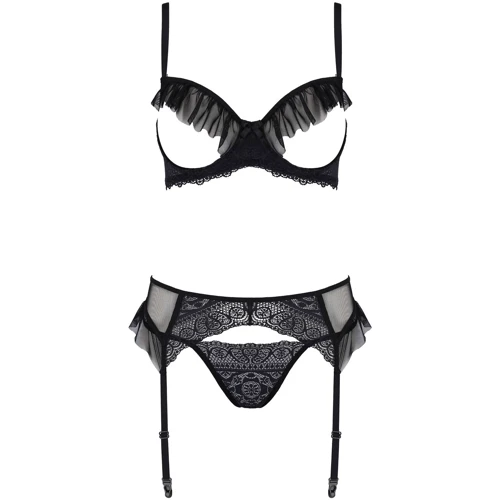 Комплект ECO Passion KERRIA SET WITH OPEN BRA black S/M: Декор Кружево, Волан, Бант