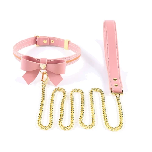Ошейник с поводком LOCKINK Sevanda Love Heart Butterfly Leather Collar Set - Pink