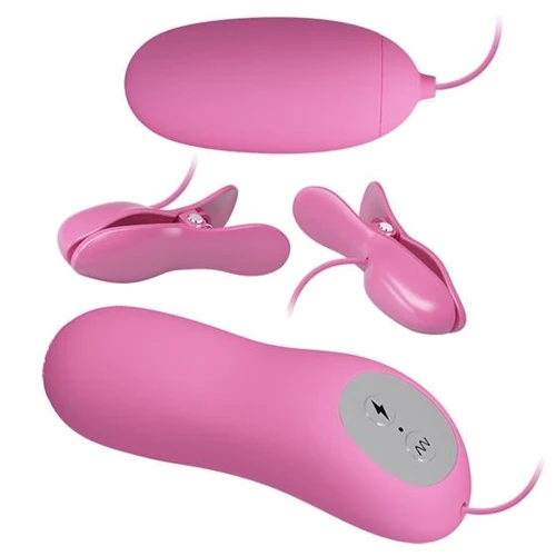 Віброяйце із затискачами для сосків LYBAILE Pretty Love Electric Shock & Vibro-Bullets Pink