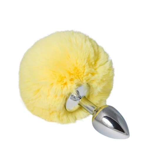 Металлическая анальная пробка с помпоном CRYSTAL S, yellow