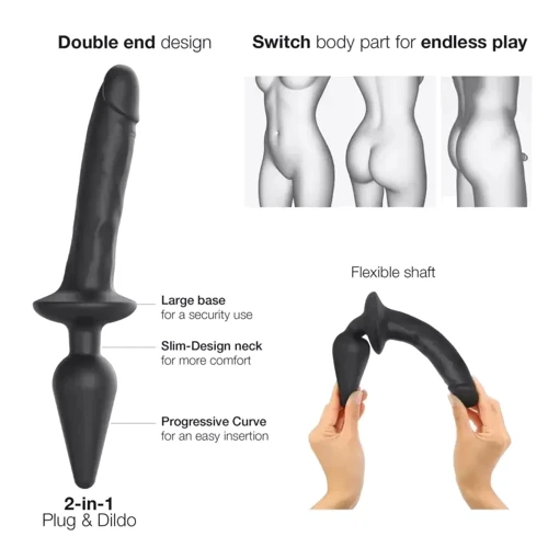 Анальная пробка с дилдо Strap-On-Me Switch Plug-In Realistic Dildo Black - L: Особенности Водонепроницаемые