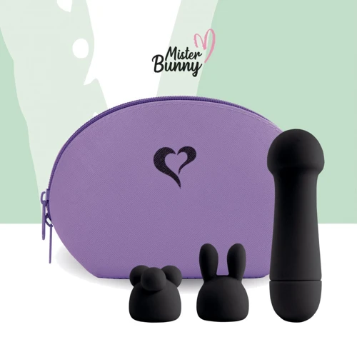 Мини-вибратор FeelzToys Mister Bunny Black с двумя насадками: Тип управления Кнопочное