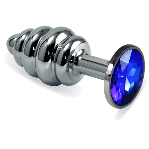 Анальная пробка с кристаллом LoveToy Silver Rosebud Spiral Metal Plug Darkblue