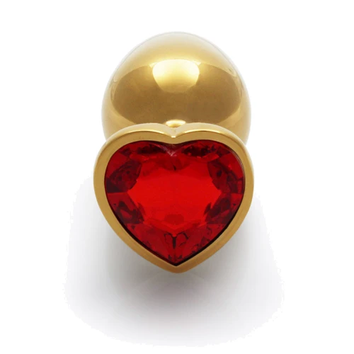Металевий анальний затор Ouch! Heart Gem Gold - Ruby Red, S: Матеріал Медицинский металл