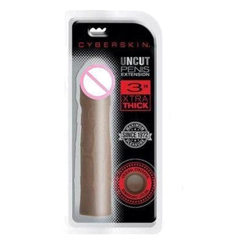 Насадка для увеличения члена CyberSkin 3" Xtra Thick Uncut Penis Extension, + 7,5 см, коричневый