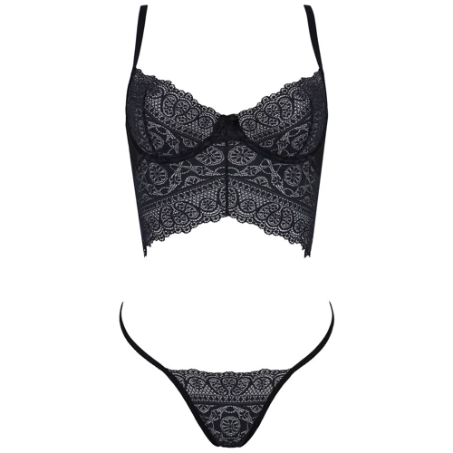 Комплект ECO Passion KERRIA SET black S/M: Декор Бант, Кружево