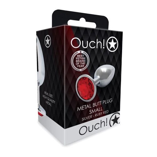 Металлическая анальная пробка Ouch! Heart Gem Silver - Ruby Red, S: Материал Медицинский металл