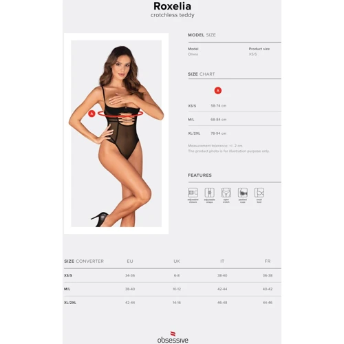 Боді Obsessive Roxelia crotchless teddy XL/2XL: Візерунок Однотонный