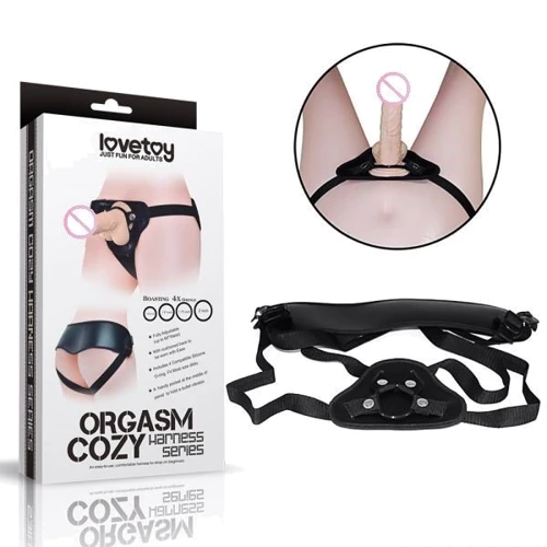 Трусики для страпону Lovetoy Orgazm Cozy Harness Series + 4 кільця, Black фото 1