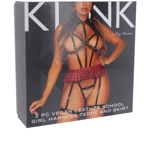 BDSM-костюм ученицы Leg Avenue Harness teddy & skirt Black, L: Тип Школьницы