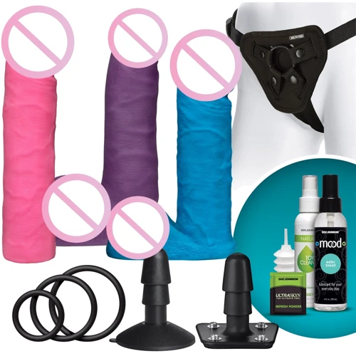 Страпон Doc Johnson Vac-U-Lock - Dual Density UltraSKYN Colors Set