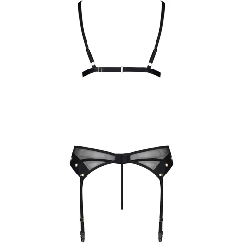 Комплект белья Passion NESSY SET Black L/XL: Декор Шнуровка, Люверсы