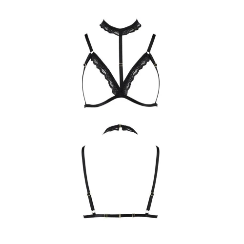 Бюстгальтер-стрепы с чокером Passion Exclusive SHELLY BRA black XXL/XXXL