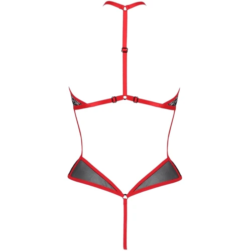 Сетчатое боди с кружевом на груди Passion SATARA BODY Black/Red L/XL: Материал Полиамид