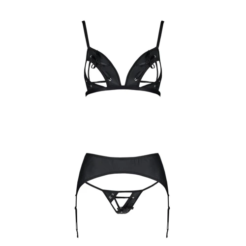 Комплект из эко-кожи Passion Miley Set black S/M: трусики, бюстгальтер, пояс для чулок: Применение На тело