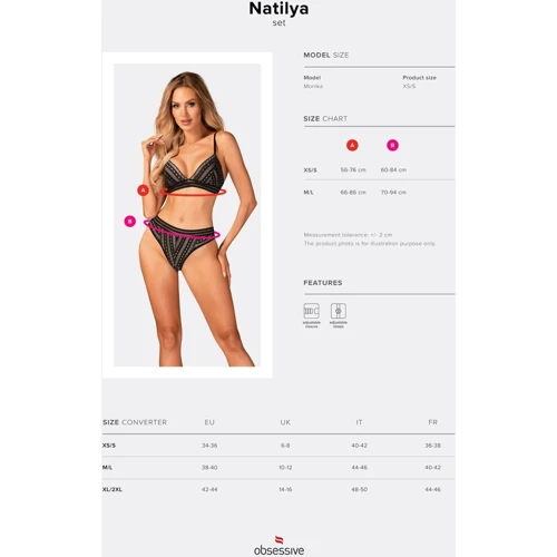 Комплект белья Obsessive Natilya black XS/S: Декор Без декора