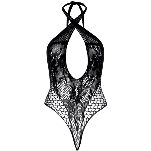 Мереживне тедді Leg Avenue Lace and net halter teddy One size Black: Фактура Сетка, Ажурная