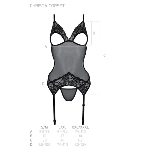 Корсет Passion Christa Corset black S/M: с подвязками и ажурным лифом, стринги в комплекте: Вид Комплекты