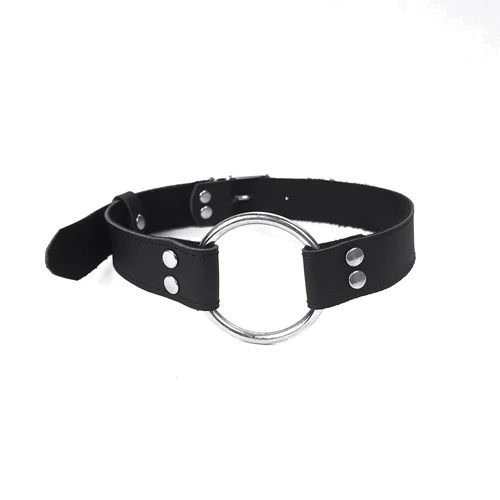 Кляп Art of Sex - Gag Ring Metal Металеве кільце з натуральної шкіри, чорний