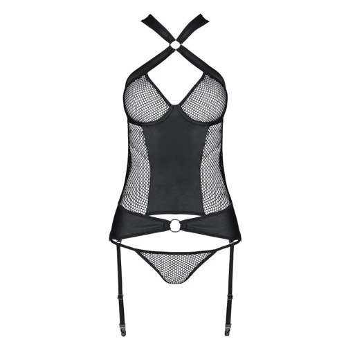 Сетчатый комплект корсет с халтером, съемные подвязки и трусики Amanda Corset black L/XL - Passion: Применение На тело