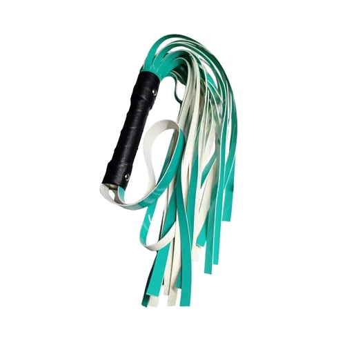 Флоггер из искусственной лакированной кожи Flirty ECO Varnish Leather - Black & Aquamarine, BL-00048