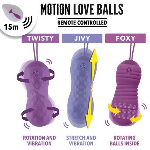 Вагінальні кульки з масажем і вібрацією FeelzToys Motion Love Balls Twisty з пультом ДУ: Кількість кульок 2