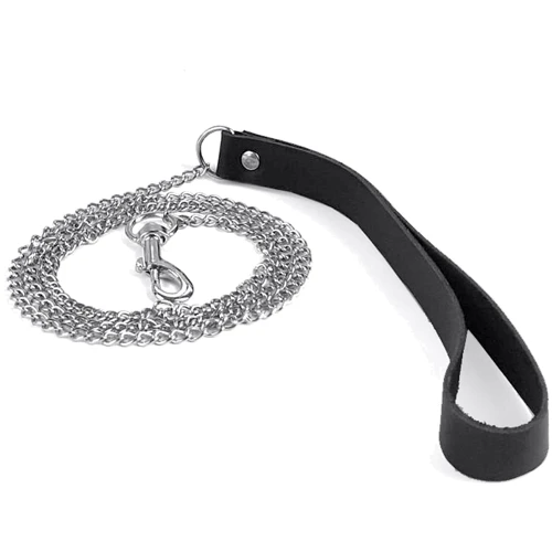Поводок на цепочке из натуральной кожи Art of Sex - Leash, черный фото 4