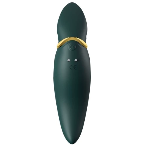 Вібратор 2в1 з язичком Zalo - Hero Jewel Green (кристал Swarovski): Довжина, см 14.6