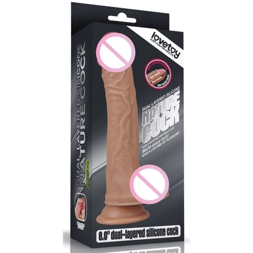 Фаллоимитатор LoveToy Dual-Layered Silicone Cock 8" Brown: Длина проникновения, см 15.5