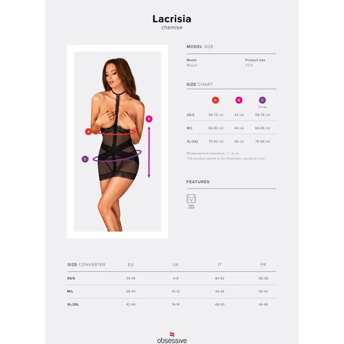 Еротична сорочка з відкритими грудьми Obsessive Lacrisia black M/L: Матеріал Полиамид