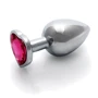 Металлическая анальная пробка Ouch! Heart Gem Silver - Rubellite Pink, S: Наличие вибрации Нет