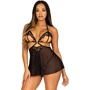Пеньюар Leg Avenue Lace and mesh babydoll & panty Black S: Узор Однотонный