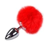 Металлическая анальная пробка Кроличий хвостик Alive Fluffly Plug L Red