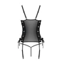 Сітчастий корсет з еко-шкіри, з люверсами та знімними пажами Passion Malwia Corset black XXL/XXXL (стрінги в комплекті): Для кого Для женщин