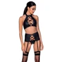 Комплект из эко-кожи с имитацией шнуровки Nancy Set black L/XL - Passion