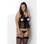 Сетчатый корсет из эко-кожи, с люверсами и съемными пажами Passion Malwia Corset black 6XL/7XL (стринги в комплекте)