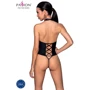 Боди из эко-кожи с имитацией шнуровки и открытым доступом Passion NANCY BODY black, S/M: Применение На тело