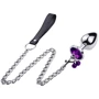 Анальна пробка з кристалом, дзвіночком і повідцем Silver Purple (розмір S)