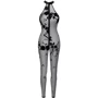 Бодистокинг Noir Handmade F315 Ego flocked mesh halter catsuit Black, M: Вид Бодистокинг