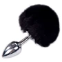Металлическая анальная пробка Кроличий хвостик Alive Fluffly Plug S Black