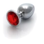 Металлическая анальная пробка Ouch! Heart Gem Silver - Ruby Red, М