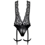 Боди Noir Handmade F297 Libido Deep-V bodysuit with collar, pearl chain and garter Black, 3XL: Фактура Сетка, Гладкая, Ажурная