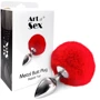 Металлическая анальная пробка М Art of Sex - Metal Butt plug Rabbit Tail, красный: Наличие вибрации Нет
