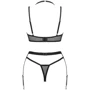Комплект белья Obsessive Selinne 3-pcs set M/L Black: Узор Однотонный