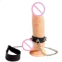 Кольцо для пениса Penis Ring с шипами и поводком, натуральная кожа